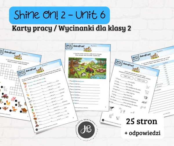 Materiały do Shine On! 2 Unit 6 – Animal Fun! – karty pracy – wklejki/wycinanki