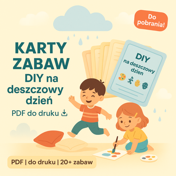 Karty z propozycjami zabaw DIY na deszczowy dzień