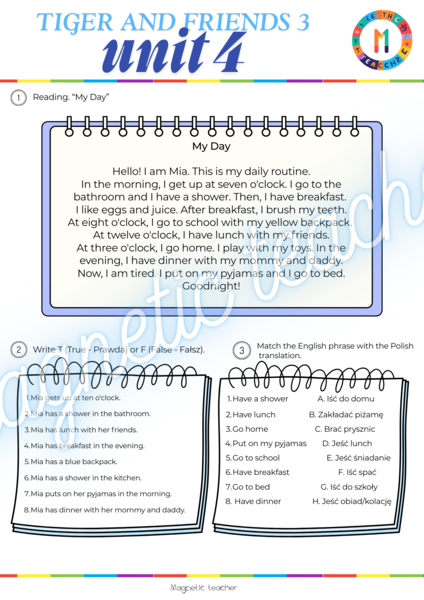 Tiger and Friends 3- unit 4 READING "My day"