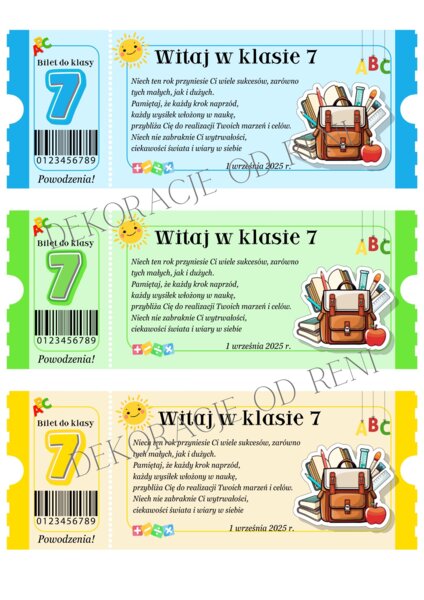 Powitalny Bilet do klasy 7