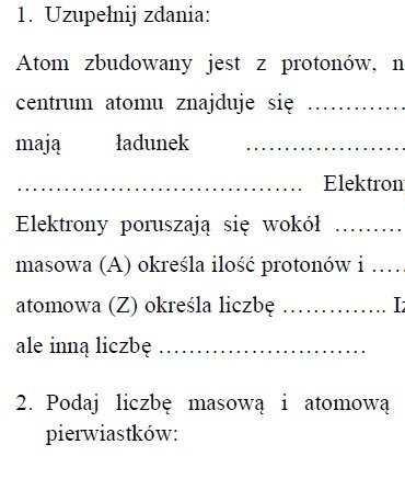 Jądro atomowe-karta pracy