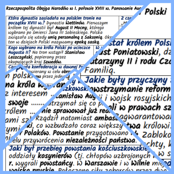 Polska w XVIII w.: Wettinowie, rozbiory, oświecenie. Komplet notatek i kart pracy