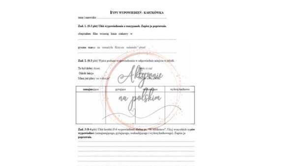 Typy wypowiedzeń - kartkówka