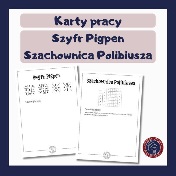 Karty pracy - szyfr Pigpen, szachownica Polibiusza - kodowanie (Dzień Bezpiecznego Internetu)