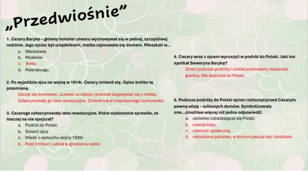 Test wprowadzający z lektury "Przedwiośnie"