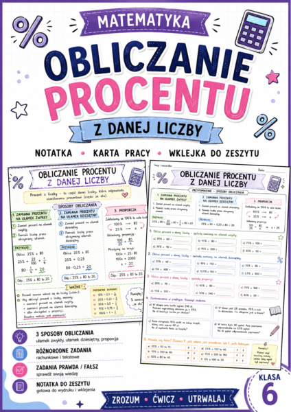 🏆 Obliczanie procentu z danej liczby – notatka i karta pracy | Klasa 6