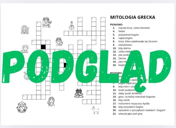 Mitologia grecka - krzyżówka + klucz odpowiedzi