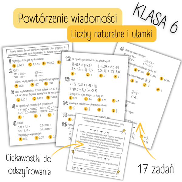 POWTÓRZENIE materiału - Liczby naturalne i ułamki - Klasa 6