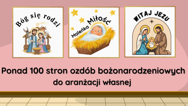 Zimowo-świąteczna gazetka szkolna z bogatym zestawem elementów dekoracyjnych,  z elementami symbolicznymi