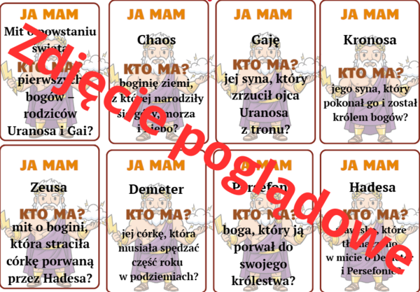 Gra dydaktyczna - Ja mam, kto ma? - Mitologia grecka