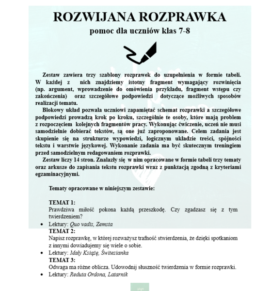 ROZWIJANA ROZPRAWKA pomoc dla uczniów klas 7-8