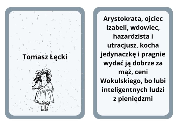 Fiszki, bohaterowie "Lalki", 15 kart postaci + opisy, pdf