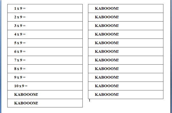 Kaboom - tabliczka mnożenia