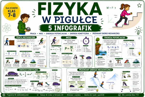Fizyka w pigułce – Energia i praca | 5 infografik | Klasa 7–8