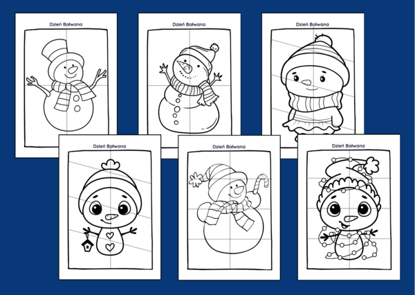 DZIEŃ BAŁWANA – Dzień Bałwanka – zima – UKŁADANKA – układanki – puzzle – kolorowanki - kolorowanka – 12 szt. – biblioteka – świetlica – przedszkole