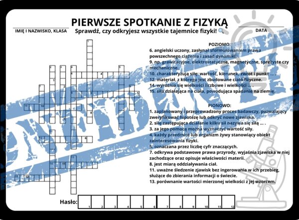 Pierwsze spotkanie z fizyką - krzyżówka