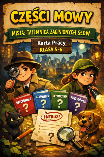 Części mowy – karta pracy kl. 5–6 | teoria + misja + ćwiczenia + klucz odpowiedzi