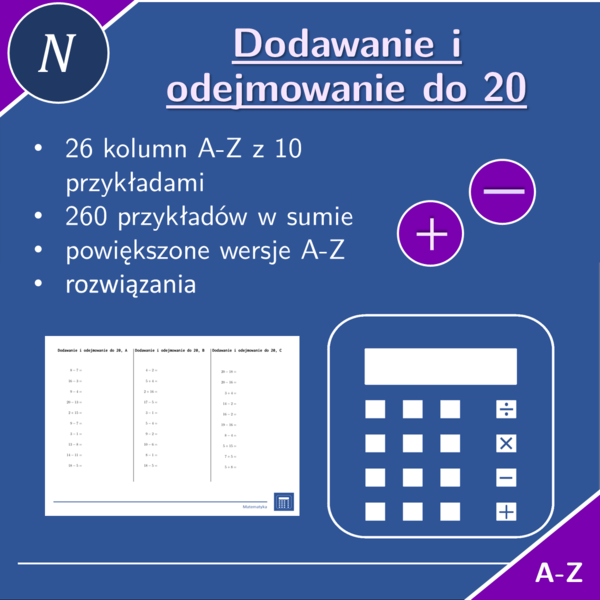 Dodawanie i odejmowanie do 20 | matematyka | 26 kolumn