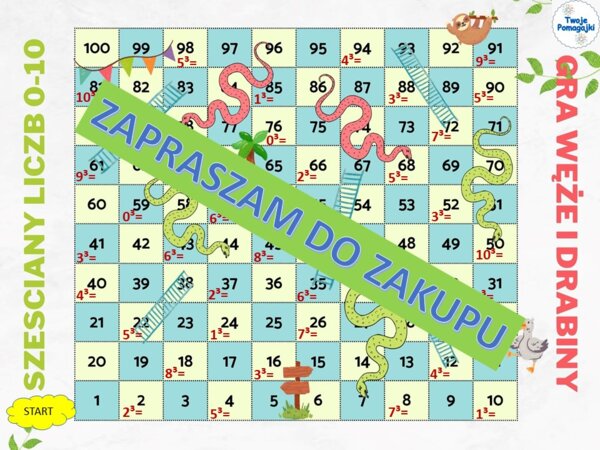 Sześciany liczb 0-10 gra węże i drabiny i plakat