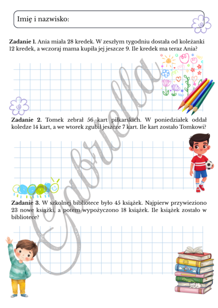 Karta pracy dodawanie i odejmowanie zadania tekstowe