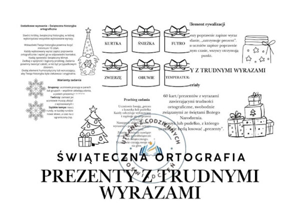 Prezenty z trudnymi wyrazami. Świąteczna ortografia.