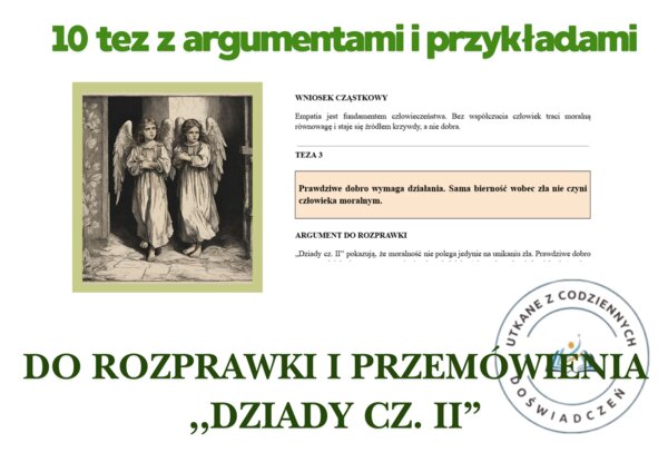 10 tez  z  argumentami i przykładami do rozprawki i przemówienia ,,Dziady cz. II”