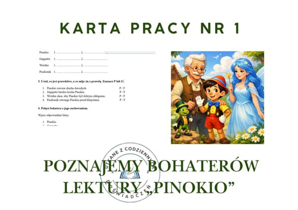 KARTA PRACY nr 1- Poznajemy bohaterów lektury „Pinokio”