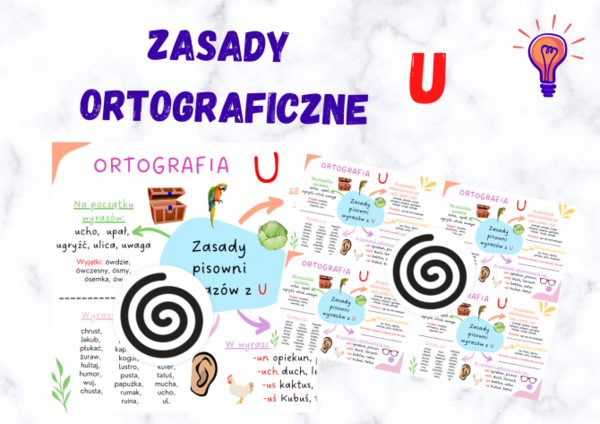 Zasady pisowni wyrazów z U – plakat + wklejki