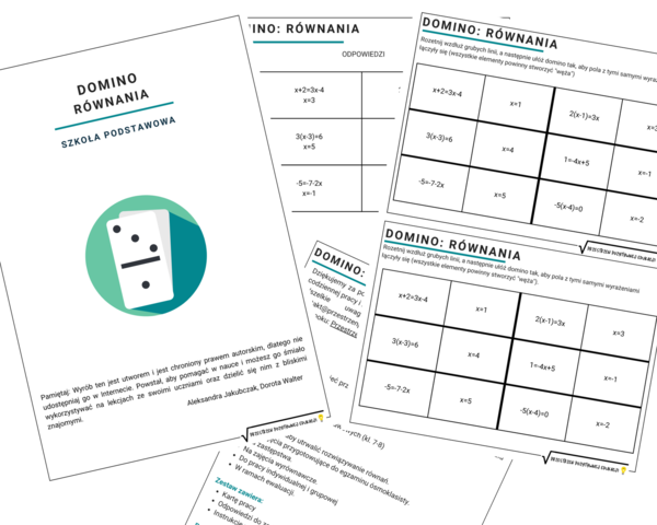 Domino: równania klasa 7-8 + wersja w języku ukraińskim