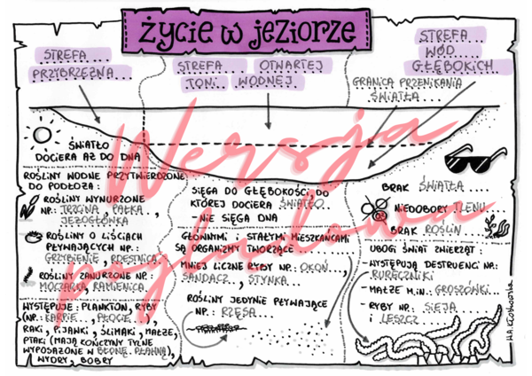 Życie w jeziorze -przyroda kl. 4 -wypełniona karta pracy