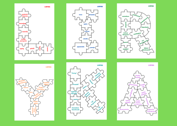 Puzzle – rodzaje literackie – LIRYKA – kl. 8 – powtórzenie