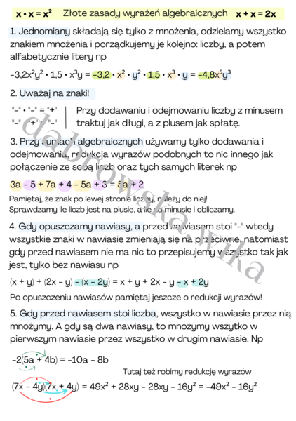 Wyrażenia algebraiczne - najważniejsze zasady