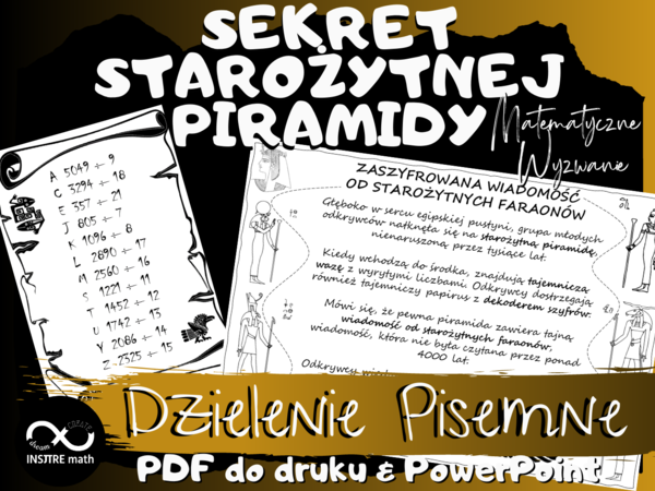 Sekret starożytnej piramidy: Dzielenie pisemne. Edytowalna Karta Pracy.
