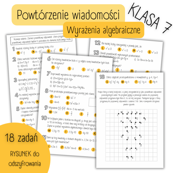 POWTÓRZENIE MATERIAŁU - Wyrażenia algebraiczne - KLASA 7