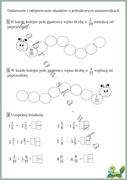 Dodawanie i odejmowanie ułamków o jednakowych mianownikach - wprowadzenie
