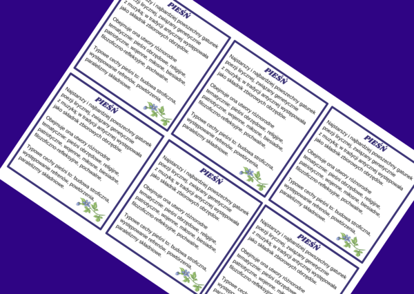 PIEŚŃ - cechy - wklejka - liryka