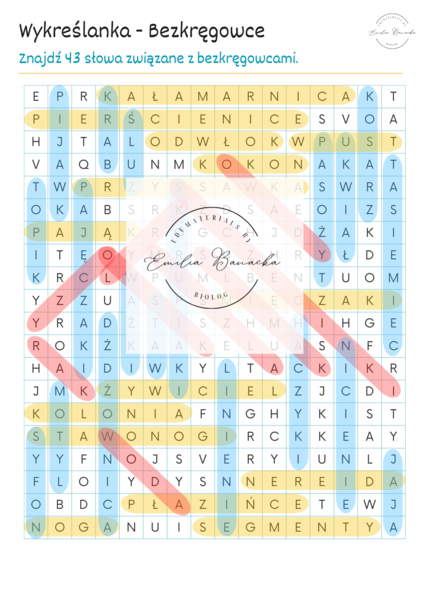 Wykreślanka "Bezkręgowce"
