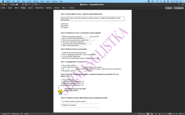 Kultura- ćwiczenia powtórzeniowe dla ósmoklasistów i nie tylko