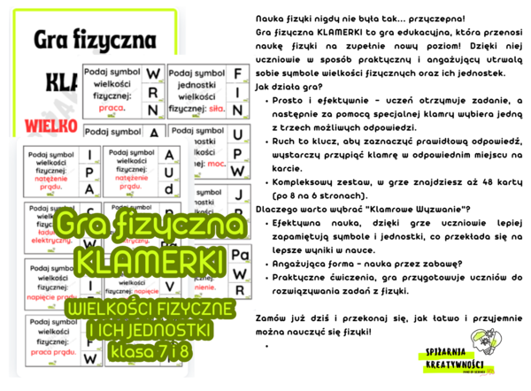 Gra fizyczna KLAMERKI WIELKOŚCI FIZYCZNE I ICH JEDNOSTKI klasa 7 i 8