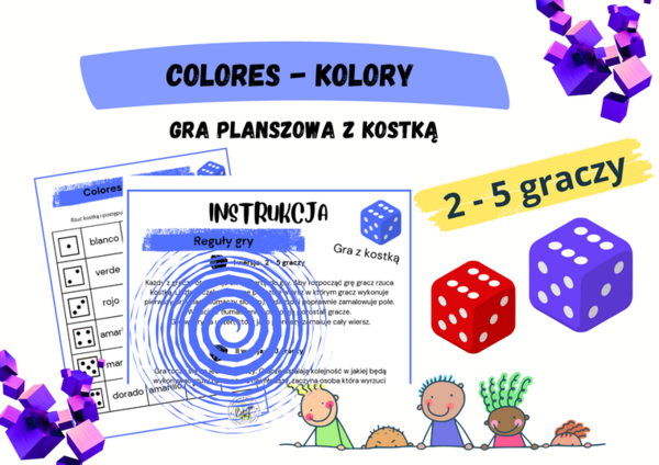 Colores - kolory. Gra planszowa z kostką.