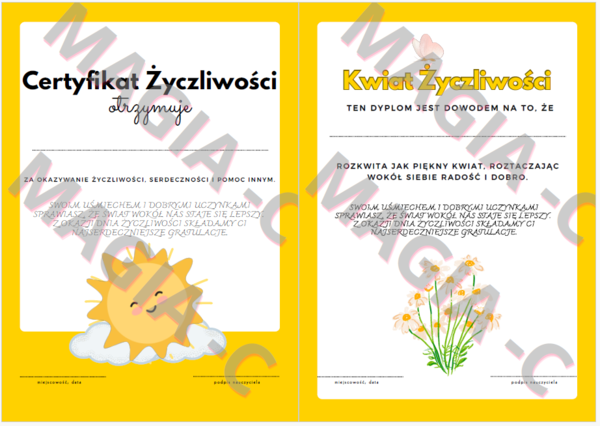 CERTYFIKAT Z DNIA ZYCZLIWOŚCI DWIE WERSJE