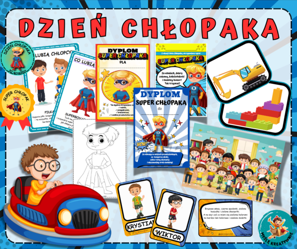 DZIEŃ CHŁOPAKA - zestaw zabawy, plansze, dyplomy, medale