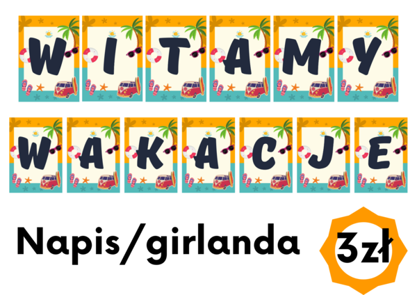 Napis: Witamy Wakacje - promocyjna cena