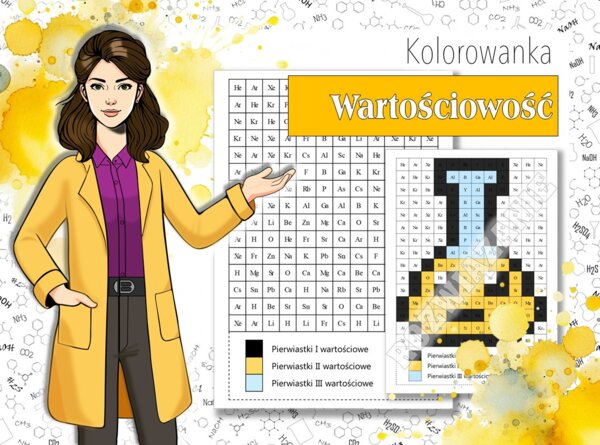 Klasa 7. Chemia. Wartościowość. Kolorowanka chemiczna. Nonogram. Karta pracy. Zadanie.