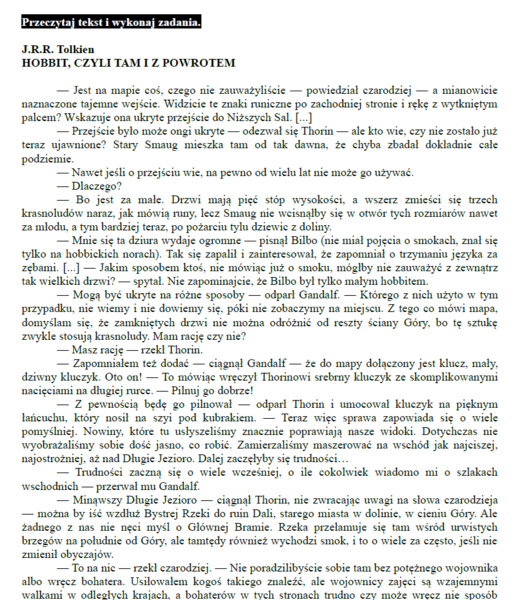 Egzamin ósmoklasisty – Arkusz z języka polskiego „Hobbit, czyli tam i z powrotem” | Pełny test z kluczem odpowiedzi