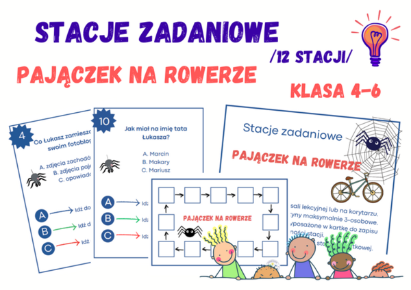Stacje zadaniowe – Pajączek na rowerze, klasy 4-6