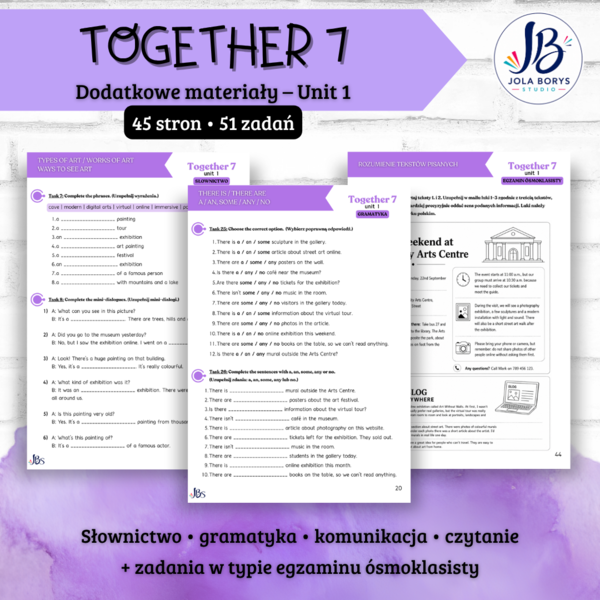 Together 7 Unit 1: Culture Matters – materiały dodatkowe: słownictwo, gramatyka, komunikacja, czytanie, E8, speaking – karty pracy, ćwiczenia