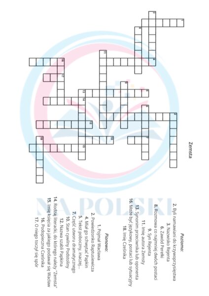 "Zemsta" - krzyżówka z kluczem odpowiedzi