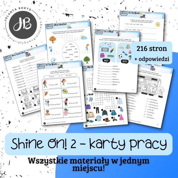Materiały do Shine On! 2 Pakiet materiałów - Units 1 – 8 - karty pracy - wklejki/wycinanki