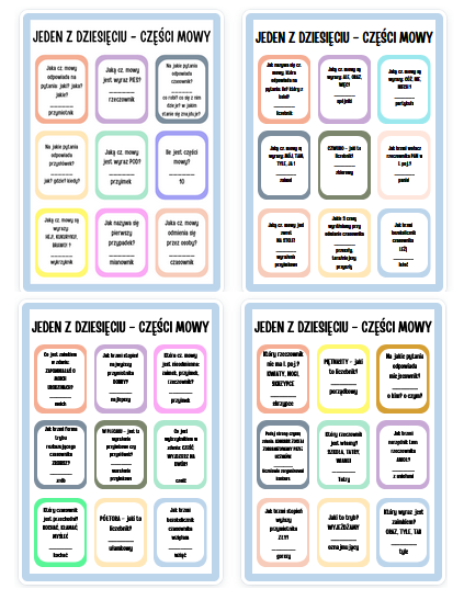 Jeden z dziesięciu / 1 z 10 / części mowy / konkurs / zabawa / turniej